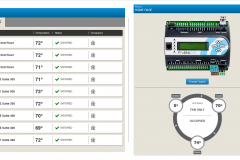 Screenshot images of Verasys Controls System. Images show space temperatures across various zones and current system operation.